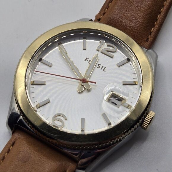 Fossil Womens Boyfriend Oversized Watch Two-Tone Brown Leather Date Indicator - Picture 4 of 10